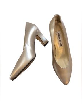 ANDREW GELLER LEATHER PUMPS METALLIC BEIGE SIZE 6